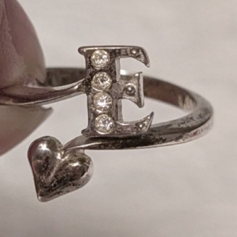 Sterling Silver Initial E Crystal Ring - image 1